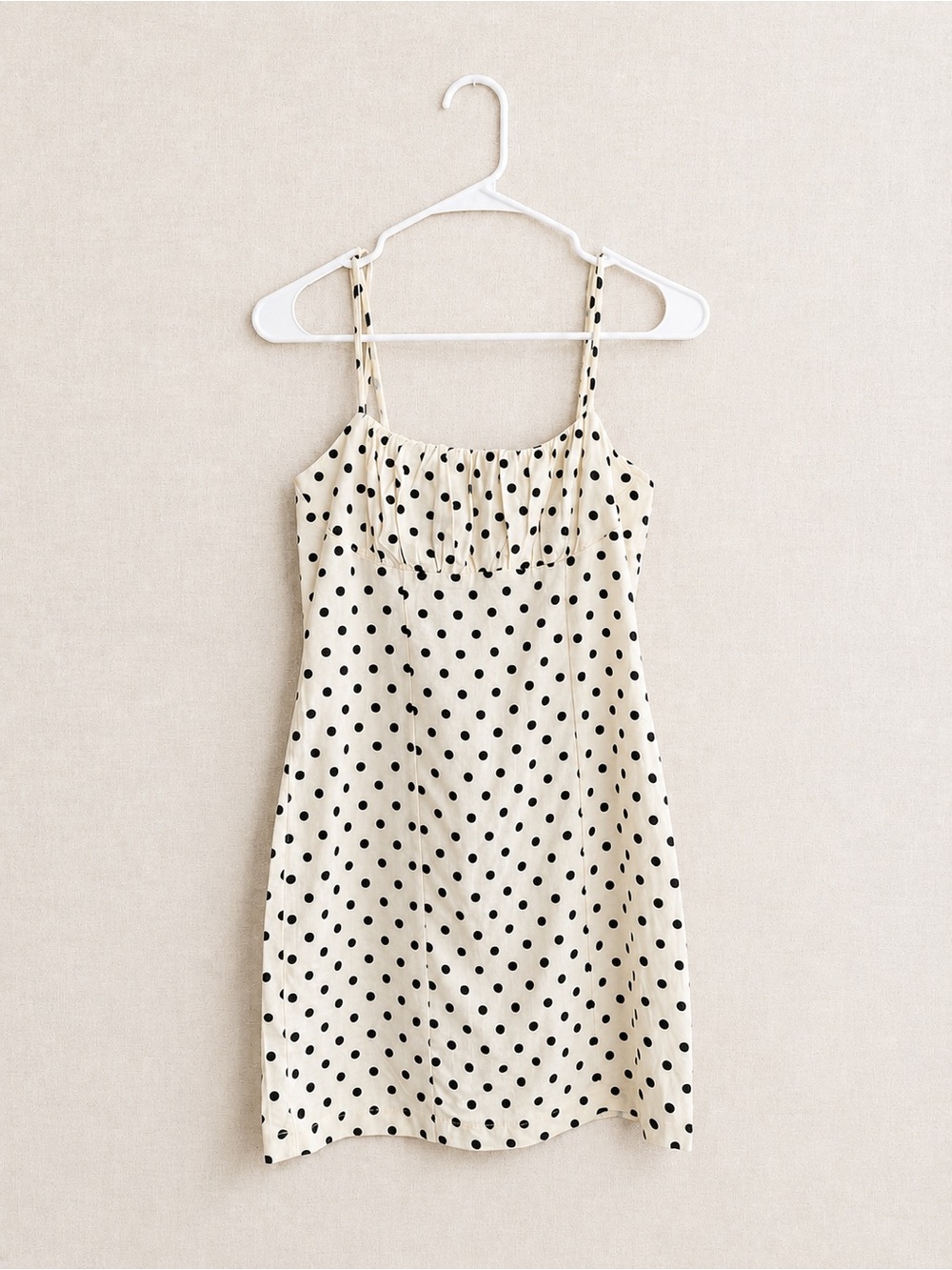 Monteau Cream Polka Dot Mini Dress with Black Dots